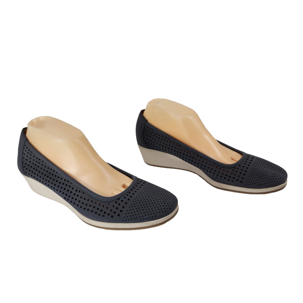 Naturalizer Becky Wedge Heels 9.5 Women Gray White N5 Comfort‎ Shoe Perforated